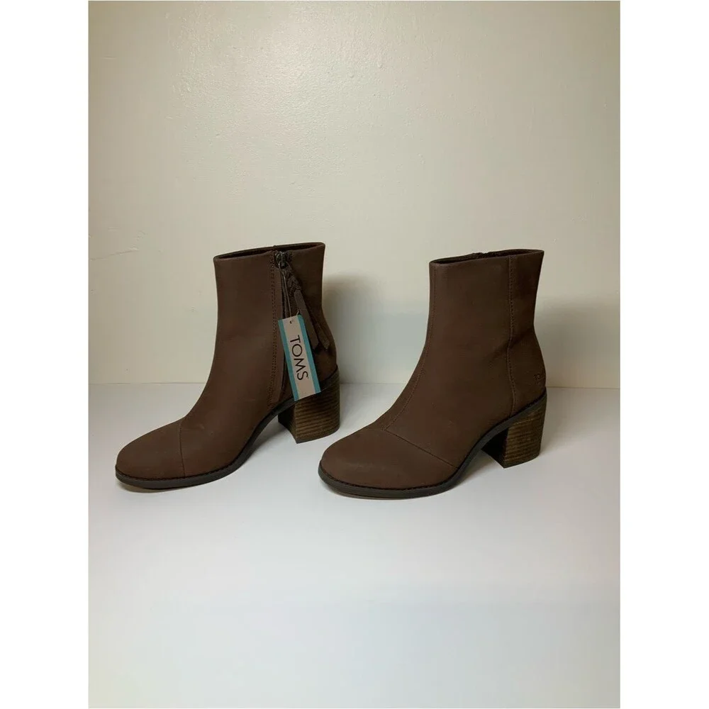 TOMS Evelyn Brown Leather Ankle Boots Women’s Size 6 NWT